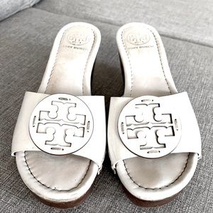 Tory Burch White Patent Leather Wedge Slide